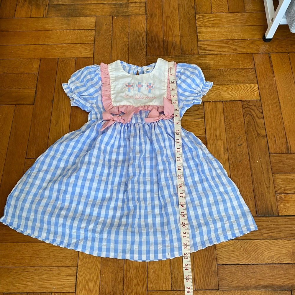 Girls Blue Christian Outfit Love Jesus Cross Baby Dress - Pink Ribbons 4-5 Y - Picture 6 of 7